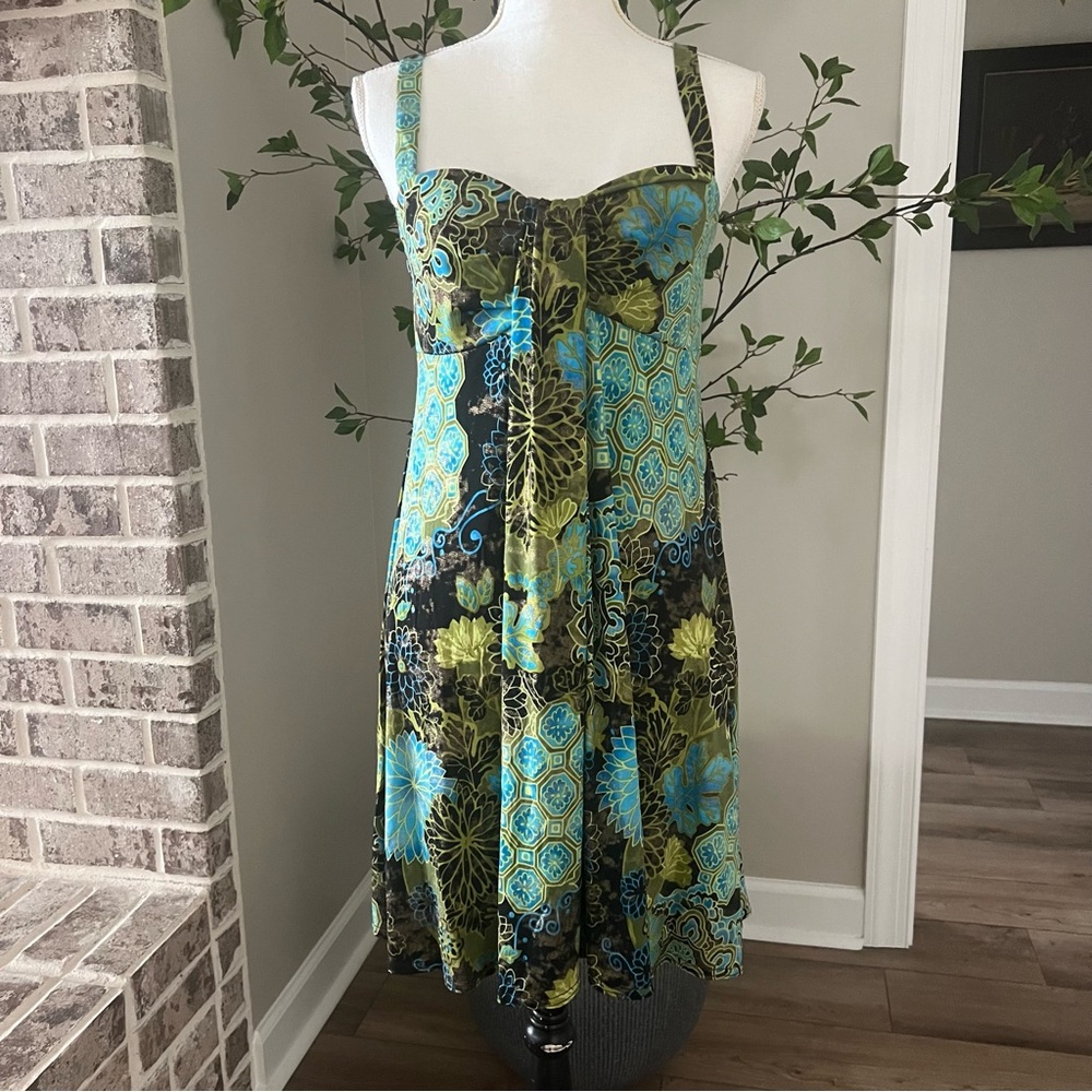 Vintage boho Kathy Roberts floral geometric dress retro Y2K resort style size 8